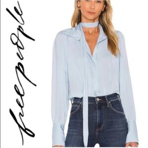 FREE PEOPLE Lala Blouse In Neon Sky Sz XS NWT